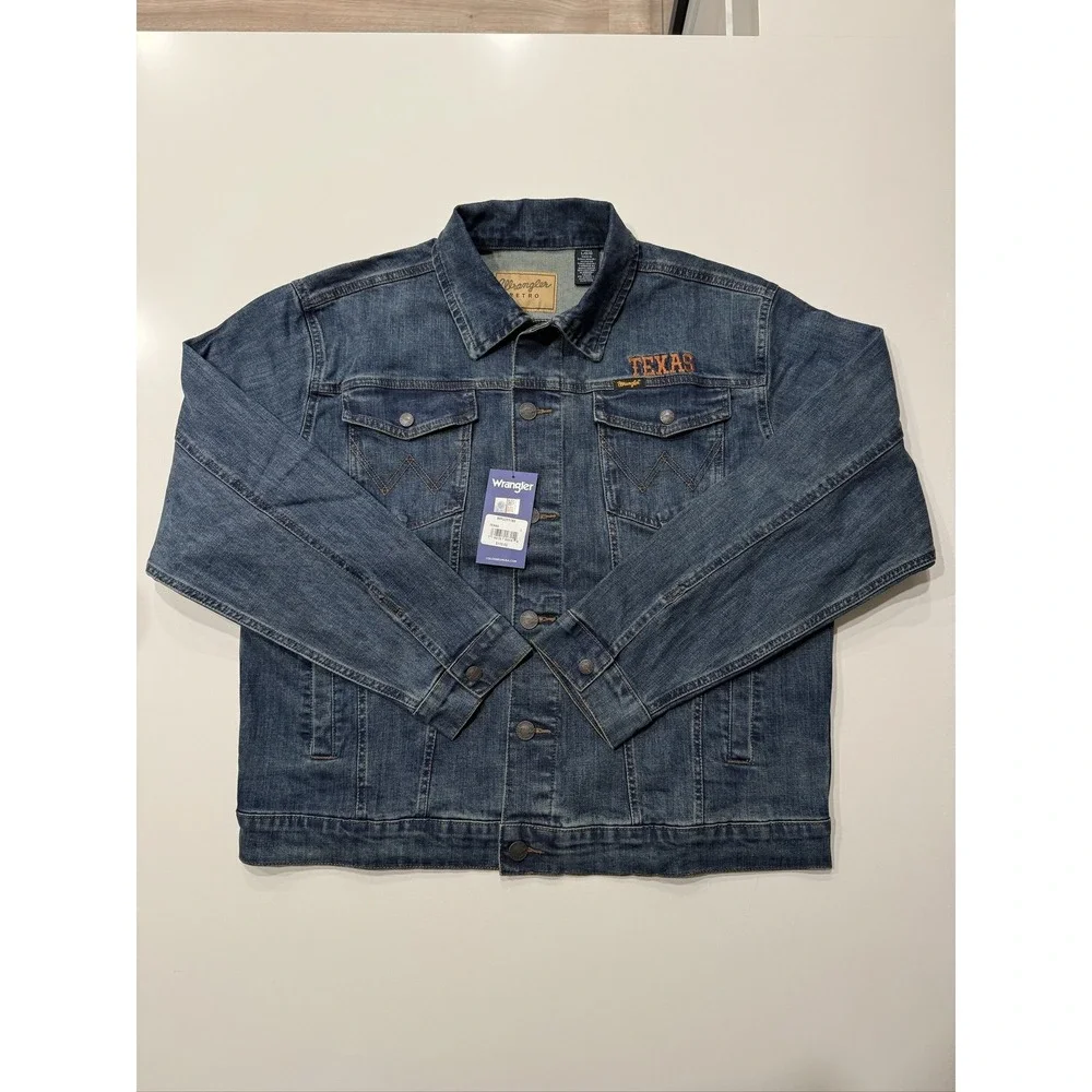 Wrangler Retro Texas Longhorns Mens Blue Denim Jacket Large NWT